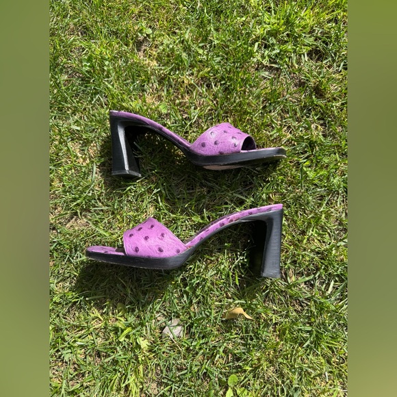 90s / Y2K Vintage Via Spiga Purple Ostrich Heeled Mules - Picture 2 of 8